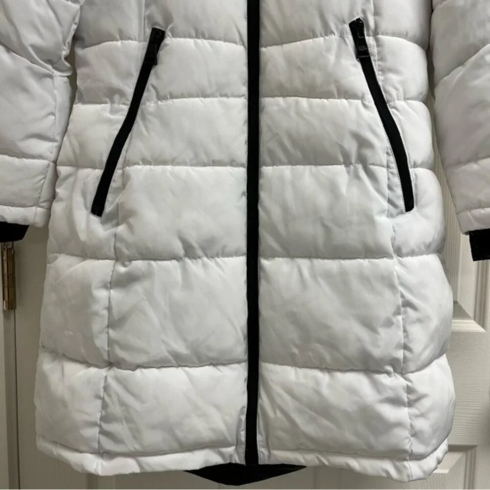 Karl Lagerfeld Paris White Long Faux Fur Puffer Coat - Size Large - Picture 3 of 16